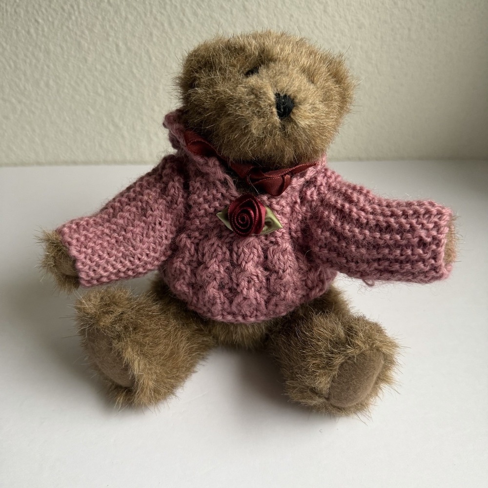 Vtg Boyds Bears 8" Jointed Bear Pink Knit Sweater Archive Collection 90s